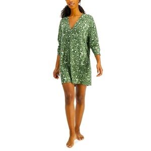 JENNI Intimates Women’s Printed Long-Sleeve Sleep Shirt Leopard Green Sz Medium